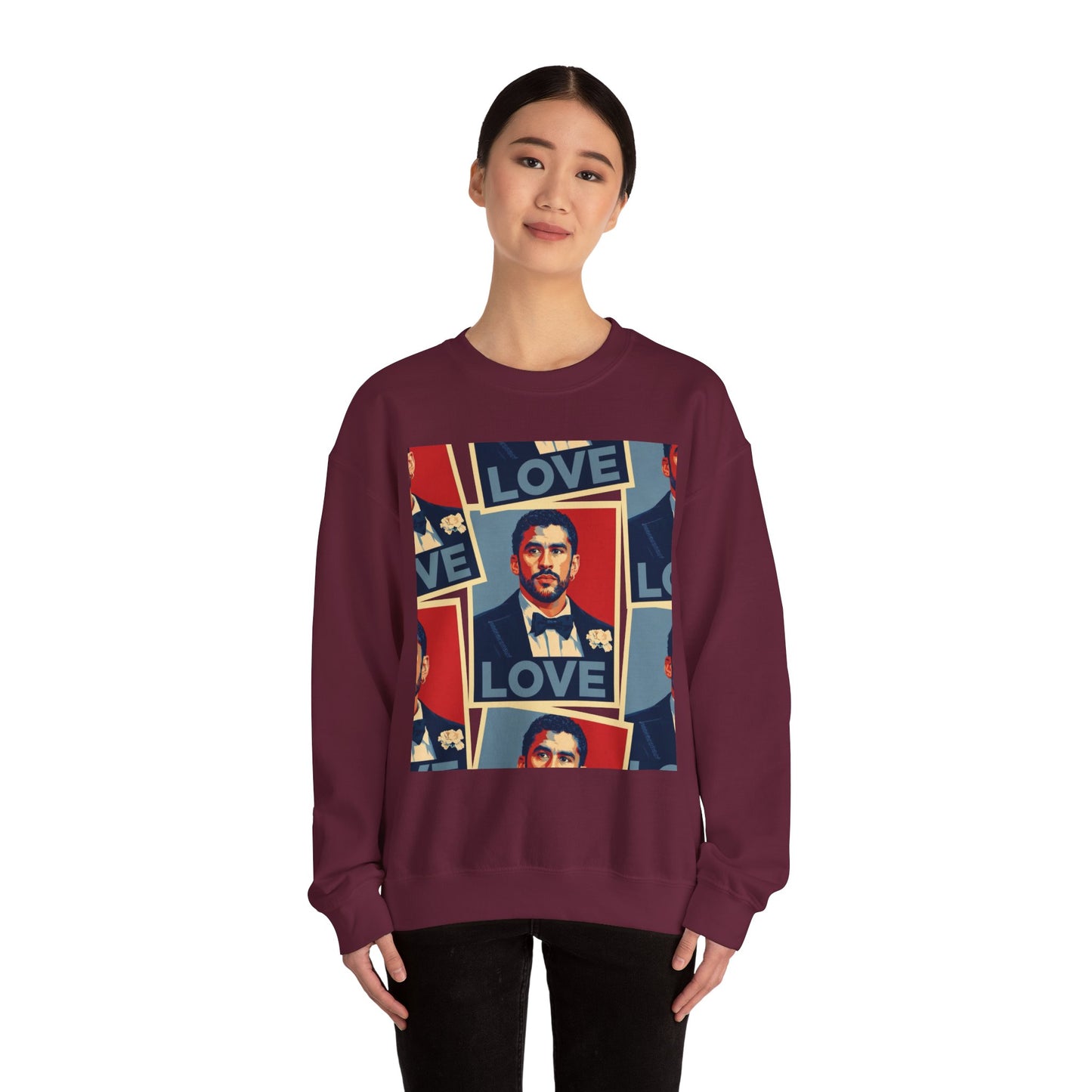 JQPs' Love Pop-Art Portrait Sweatshirt — "LOVE" Graphic Crewneck