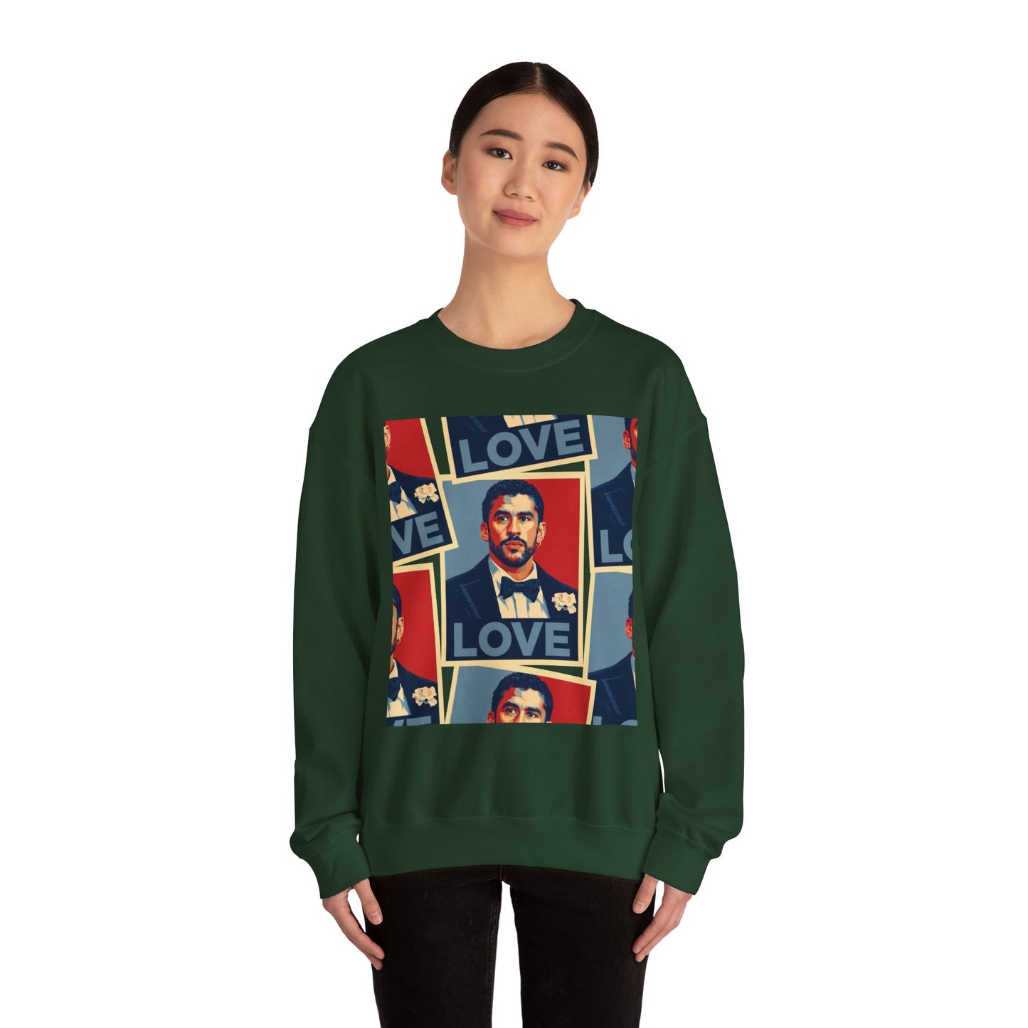 JQPs' Love Pop-Art Portrait Sweatshirt — "LOVE" Graphic Crewneck